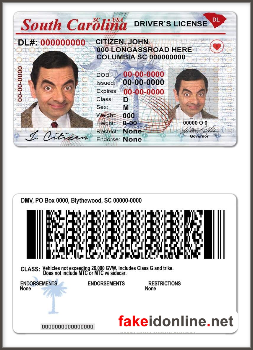 South Carolina Driver License Template V1